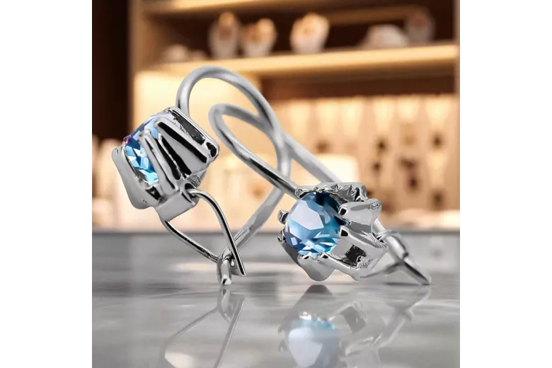 Стерлинговое серебро 925 пробы 14k 583 Aquamarine Серьги vec053s Русский Советский СССР Винтаж изделия Ар-деко style